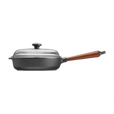 Skeppshult Traditional Serving Pan 25 cm with Glass Lid - Cast Iron with Beechwood Handle