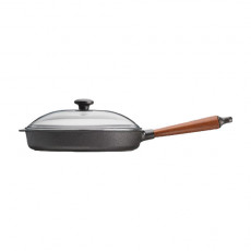 Skeppshult Traditional Serving Pan 28 cm with Glass Lid - Cast Iron with Beechwood Handle