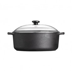 Skeppshult Roasting Pan Round 28 cm / 5.5 L - Cast Iron with Glass Lid