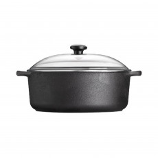 Skeppshult Roasting Pan Round 28 cm / 5.5 L - Cast Iron with Glass Lid