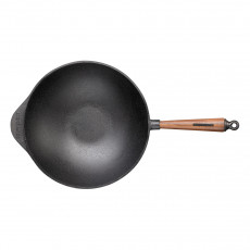 Skeppshult Walnut Wok 32 cm - Cast Iron with Walnut Wood Handle