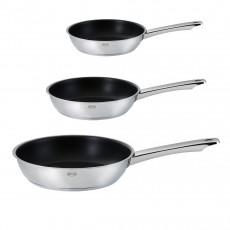 Rösle Moments 3-piece frying pan set with black ProPlex non-stick coating