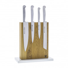 Blockwerk 8-piece magnetic knife block - oak wood with white lacquered steel base