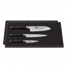 Kai Shun Classic 3-teiliges Messerset mit Officemesser, Allzweckmesser & Santokumesser / Griff aus dunklem Pakkaholz