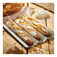 de Buyer baguette tray for 3 loaves - perforated stainless steel