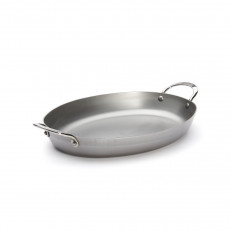 de Buyer Mineral B ovale roasting pan 36 cm - iron with beeswax coating - with handle grips