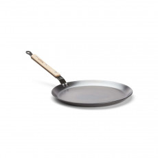 de Buyer Mineral B Bois Crêpes Pan 26 cm - Iron with Beeswax Coating - Ribbon Steel Handle with Wooden Handle Scales