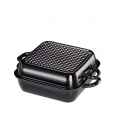 Riess Classic Baking and Roasting Pans Frying Pan 26x26 cm with Lid - Enamel