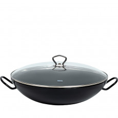 Riess Classic Black Enamel Wok with Glass Lid 36 cm - Enamel