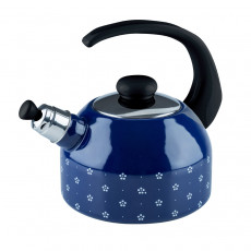 Riess Country Dirndl - Flower Blue Water Kettle with Whistle 18 cm / 2.0 L - Enamel