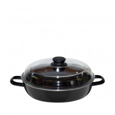 Riess Classic Black Enamel Braising Pan 20 cm high with Glass Lid - Enamel