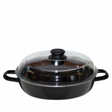 Riess Classic Black Enamel Braising Pan 24 cm with Glass Lid - Enamel