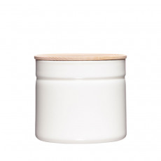 Riess Kitchen Management Storage Can 1.35 L Pure White - Enamel with Ash Wood Lid