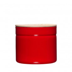 Riess Kitchen Management Storage Can 1.35 L Fresh Tomato - Enamel with Ash Wood Lid