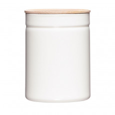 Riess Kitchen Management Storage Can 2.25 L Pure White - Enamel with Ash Wood Lid