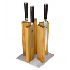 KAI Stonehenge magnetic knife block for 10 knives - oak wood with stainless steel base