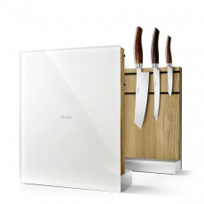 Nesmuk magnetic knife holder - oak - white glass front - unstocked