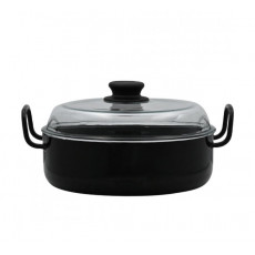 Riess Classic Black Enamel Grandma's Braising Pan 28 cm - Enamel with Glass Lid