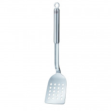 Rösle slotted pan spatula with round handle - stainless steel