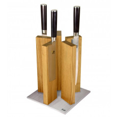 KAI knife block Stonehenge magnetic for 10 knives - oak wood with stainless steel base