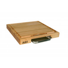 Boos Blocks Prep Masters cutting board 46x46x6 cm with juice groove - maple wood with stainless steel catch tray