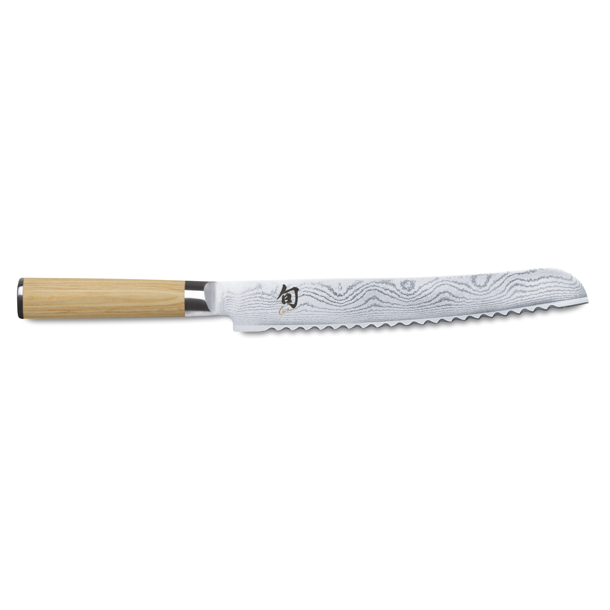 KAI Shun Classic White Brotmesser 23 cm / 32-lagiger Damaststahl mit Griff aus hellem Pakkaholz