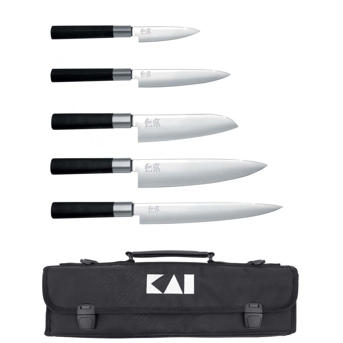 Kai Wasabi Black Messerset Europa - 5 Messer mit Messertasche / Griff aus Kunststoff