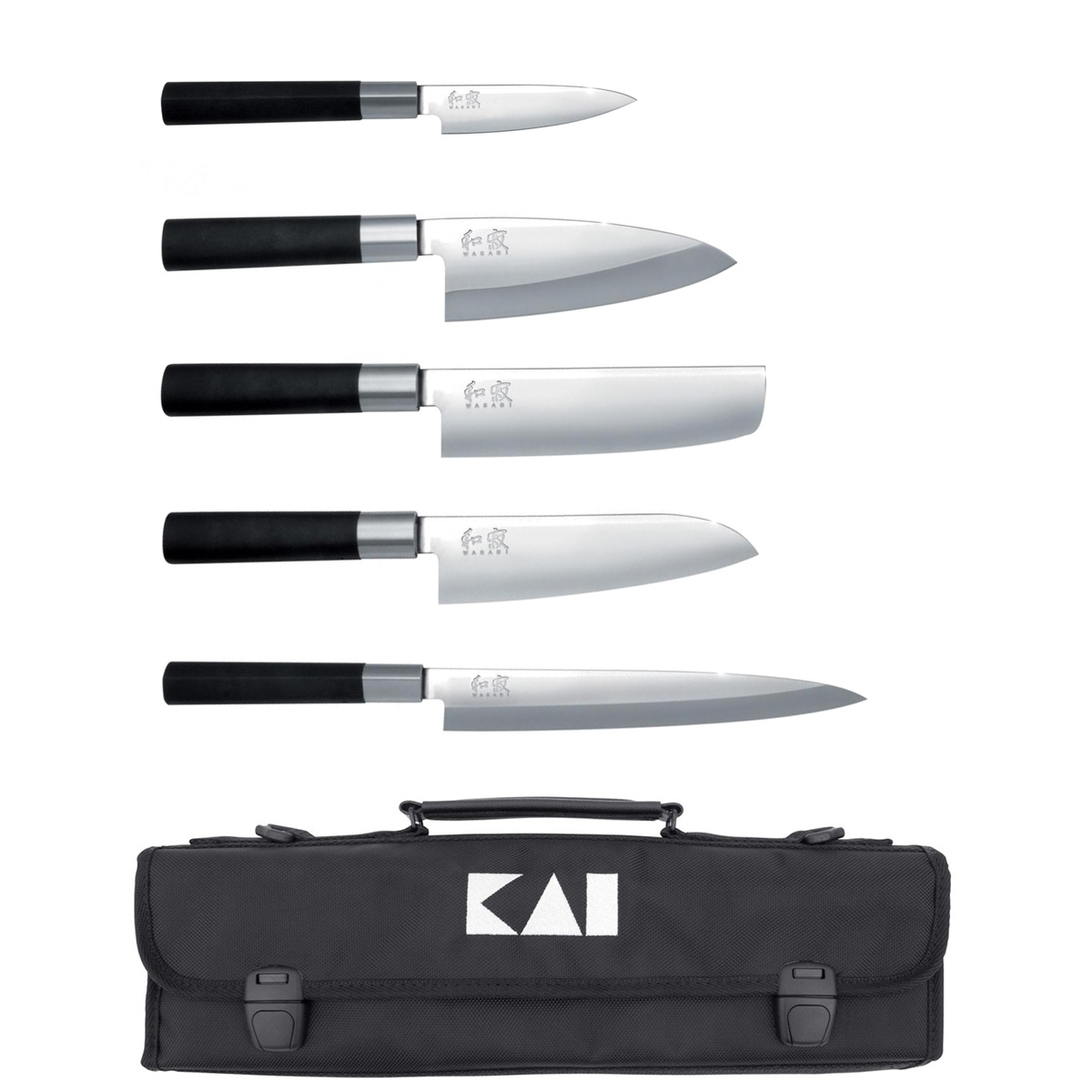KAI Wasabi Black Messerset Japan - 5 Messer mit Messertasche / Griff aus Kunststoff