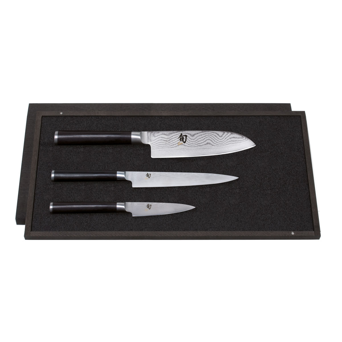 KAI Shun Classic 3-teiliges Messer-Set mit Officemesser, Allzweckmesser & Santokumesser - Damaststahl - Griff Pakkaholz