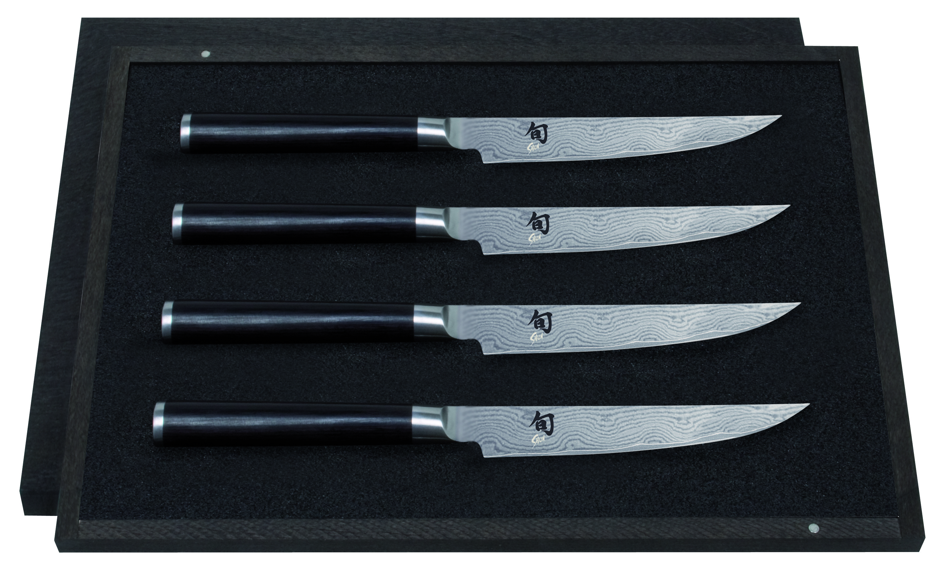 KAI Shun Classic 4-teiliges Steakmesser-Set 12 cm / Damaststahl mit Griff aus dunklem Pakkaholz