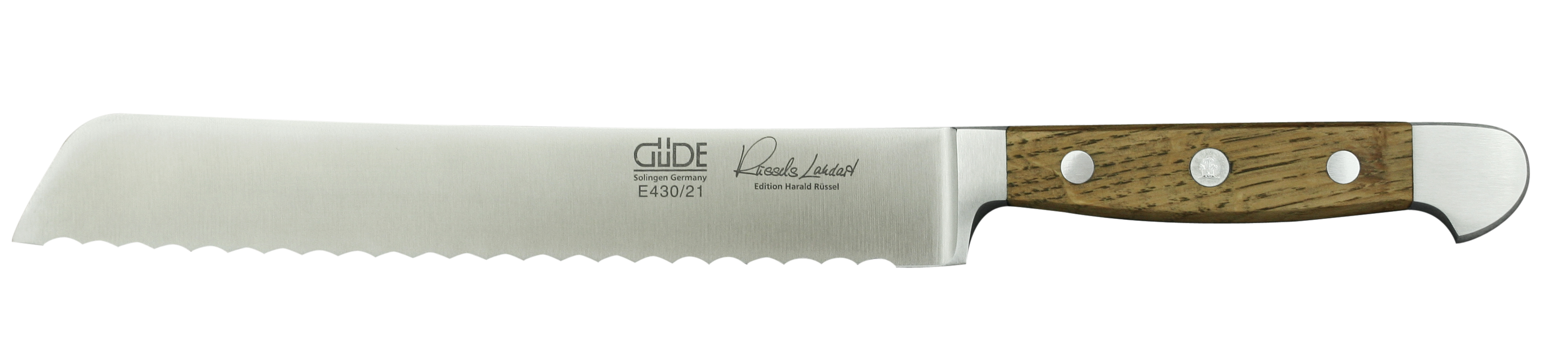 Güde Alpha Fasseiche Brotmesser 21 cm - CVM-Messerstahl - Griffschalen Weinfass-Eichenholz