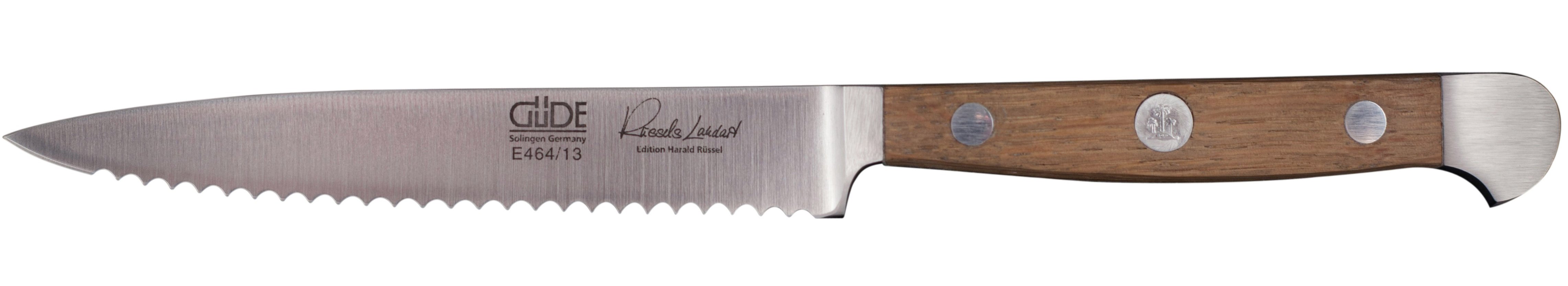 Güde Alpha Fasseiche Tomatenmesser 13 cm mit Wellenschliff - CVM-Messerstahl - Griffschalen Weinfass-Eichenholz