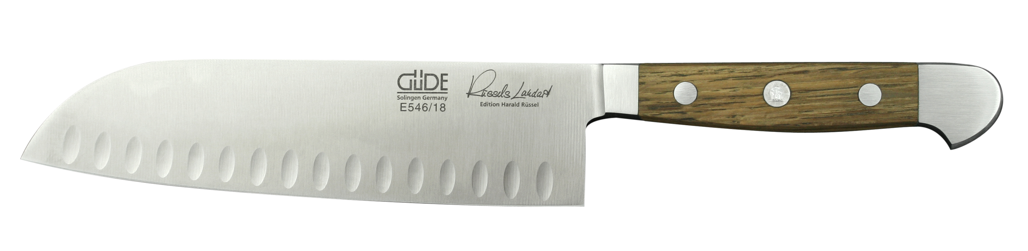 Güde Alpha Fasseiche Santokumesser 18 cm mit Kullen - CVM-Messerstahl - Griffschalen Weinfass-Eichenholz