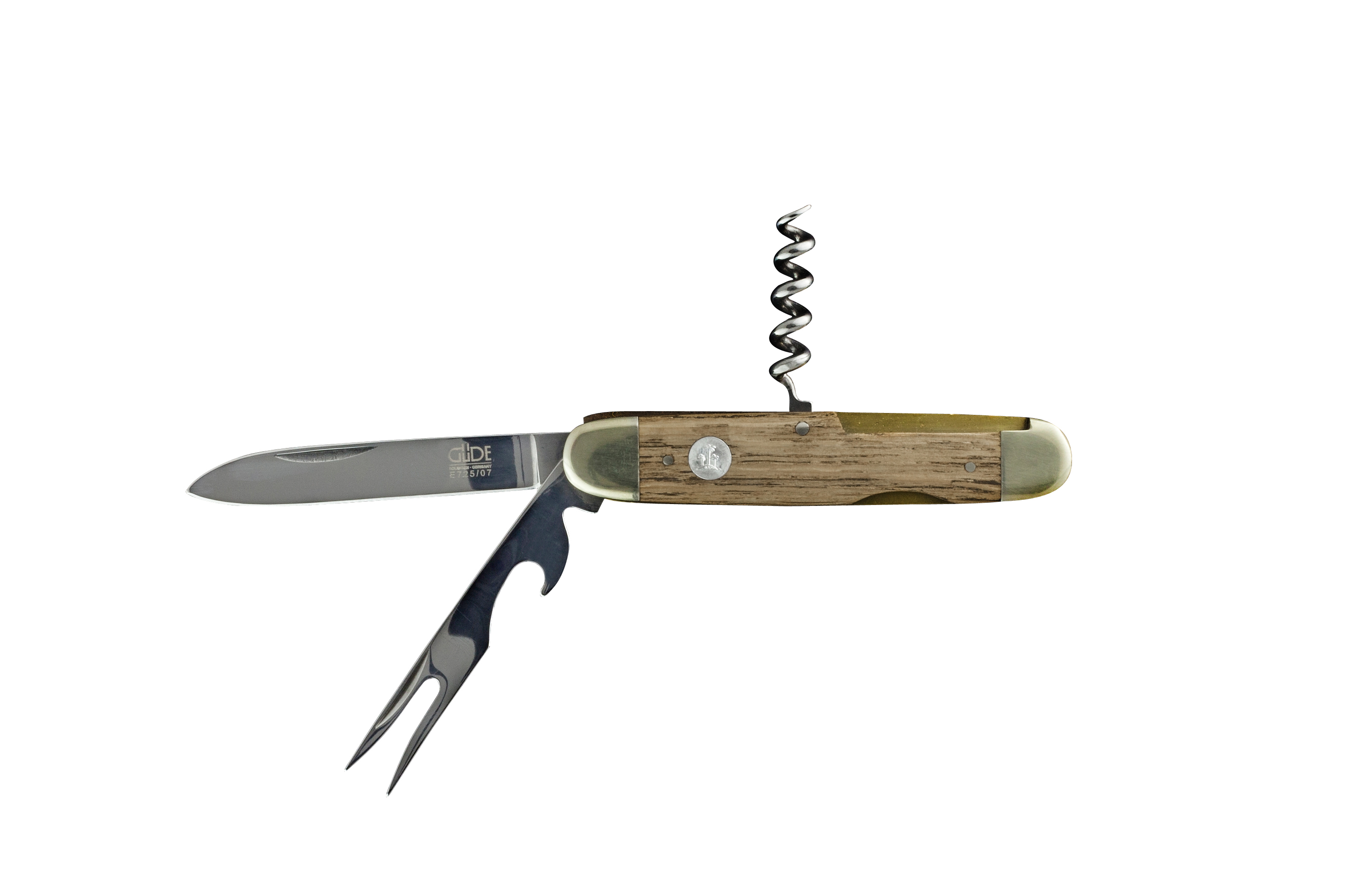 Güde Alpha Fasseiche Taschenmesser mit Pitchgabel - CVM-Messerstahl mit Griffschalen aus Weinfass-Eichenholz