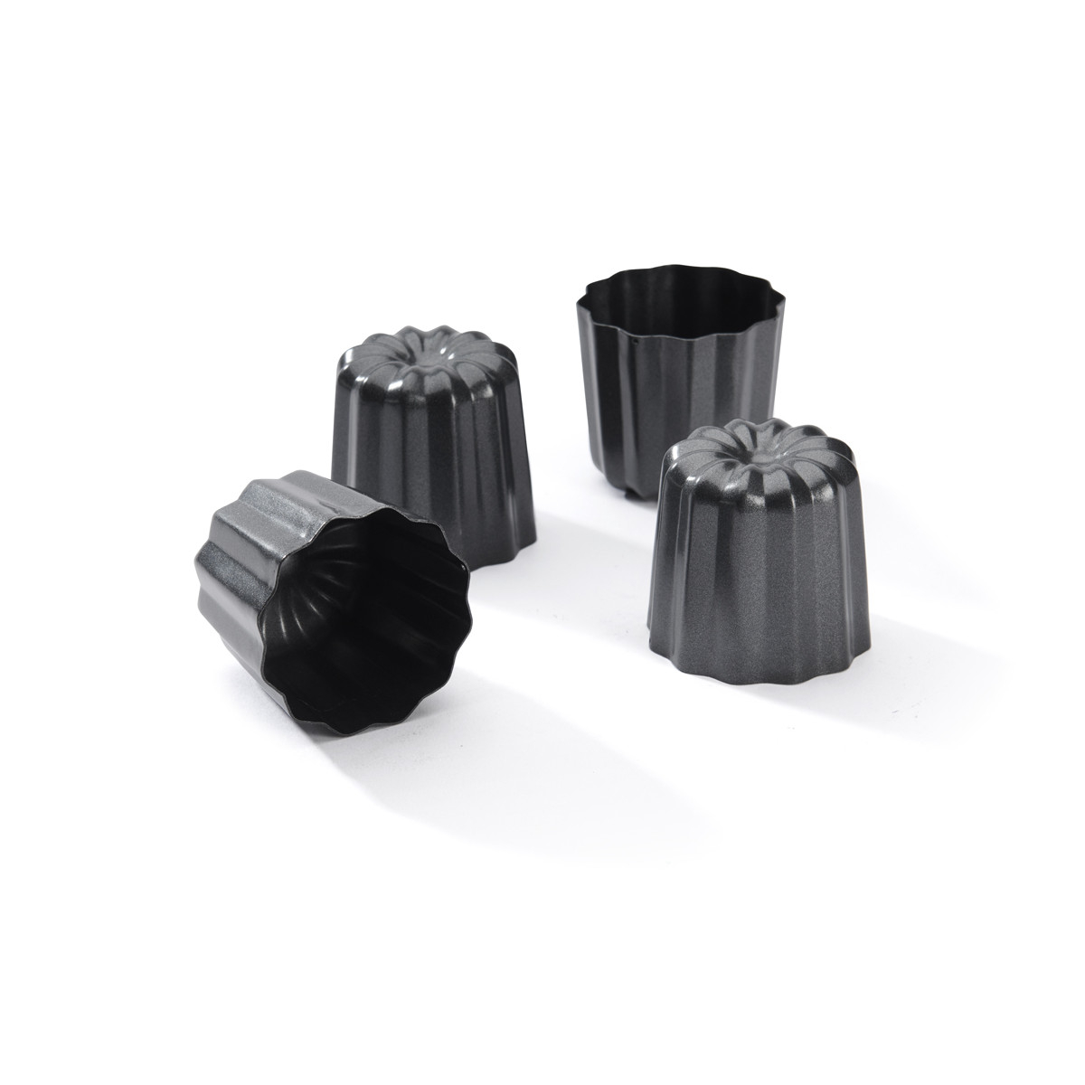 de Buyer - Set von 4 Canelé-Formen aus antihaftbeschichtetem Stahl - 5,5 cm Durchmesser - 4718.05, Schwarz