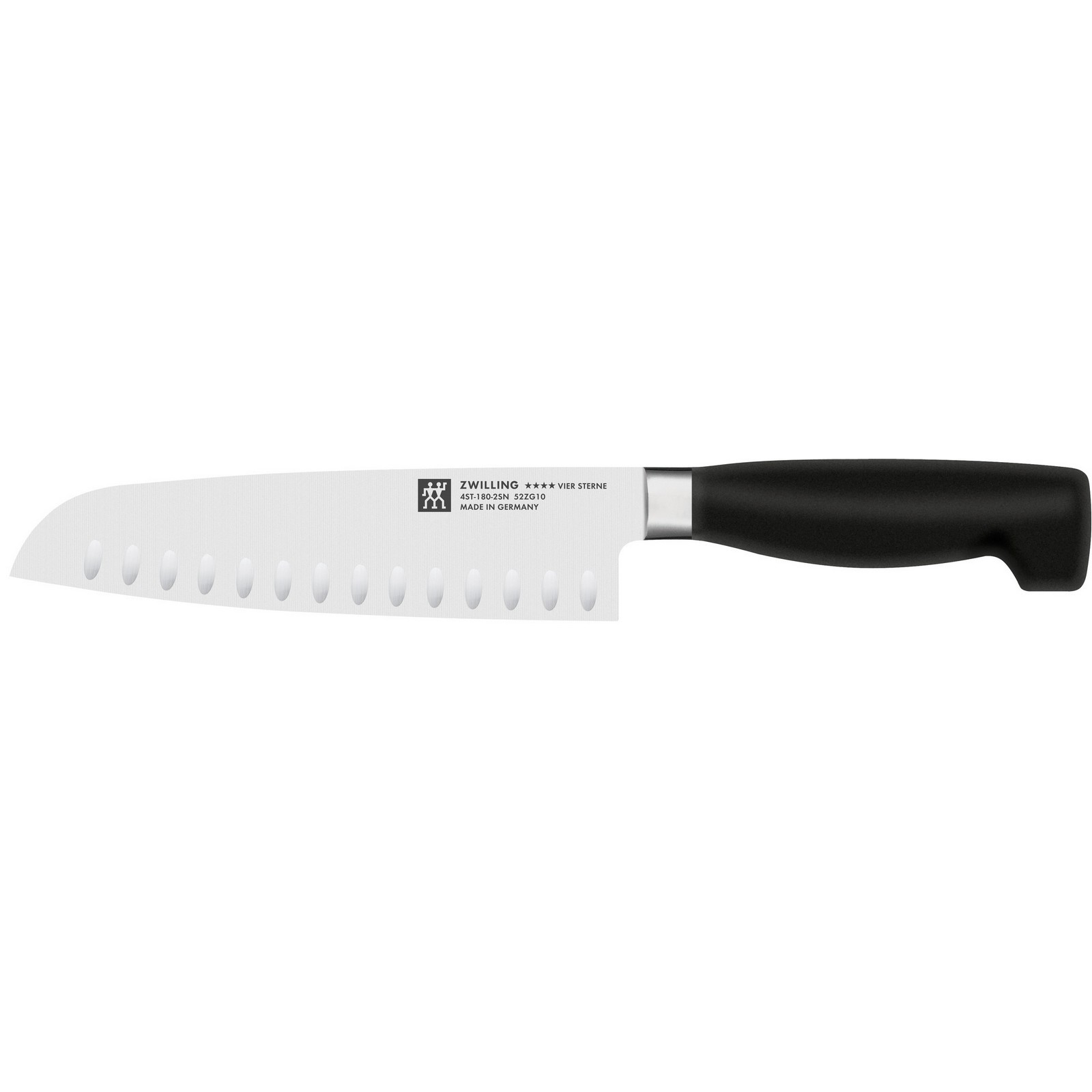 Santokumesser ZWILLING VIER STERNE schwarz Gesamtlänge 30cm Klingenlänge 18cm Spezialklingenstahl Stahl Kochmesser mit Kullen 18 cm