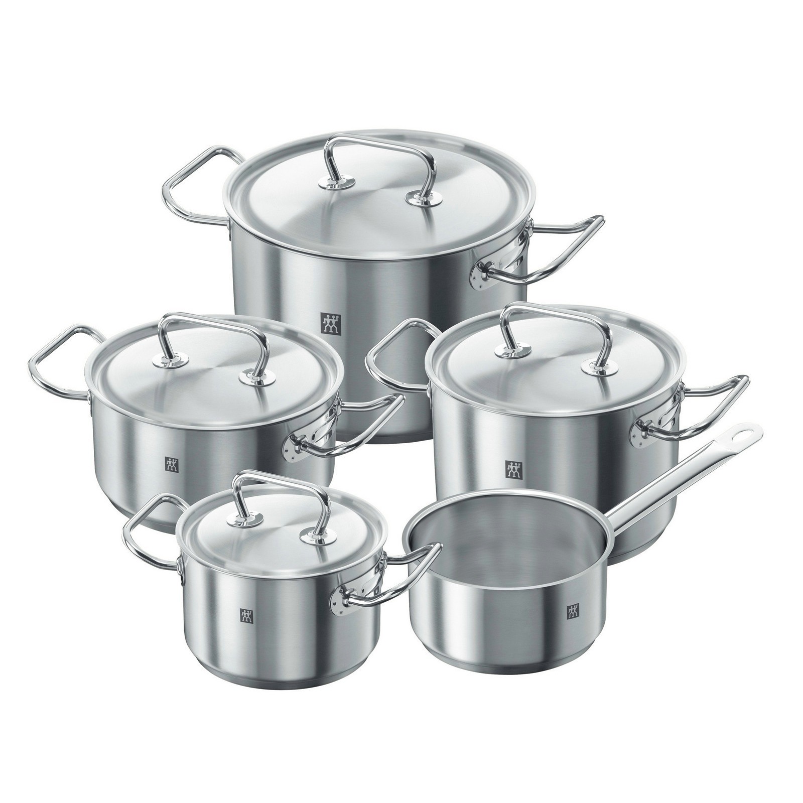 Topf-Set Classic Edelstahl 18 10 (Set 9-tlg Bratentopf 20 cm je 1 Kochtopf 16 20 24 cm Stieltopf 16 cm) Induktion silberfarben