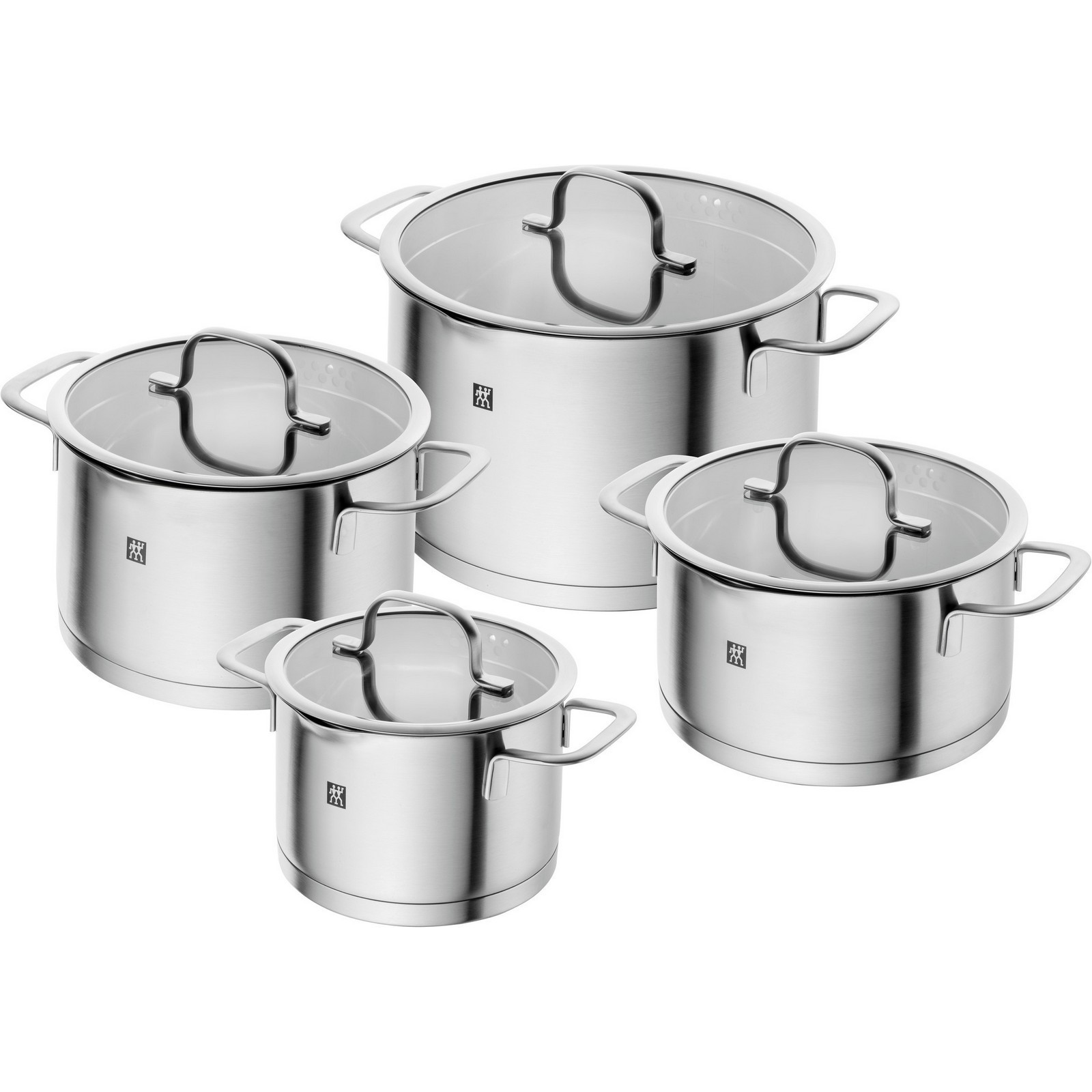 Topf-Set ZWILLING TrueFlow silber (silberfarben) Töpfe 18 10 Edelstahl integrierte Siebfunktion Induktion 4-tlg
