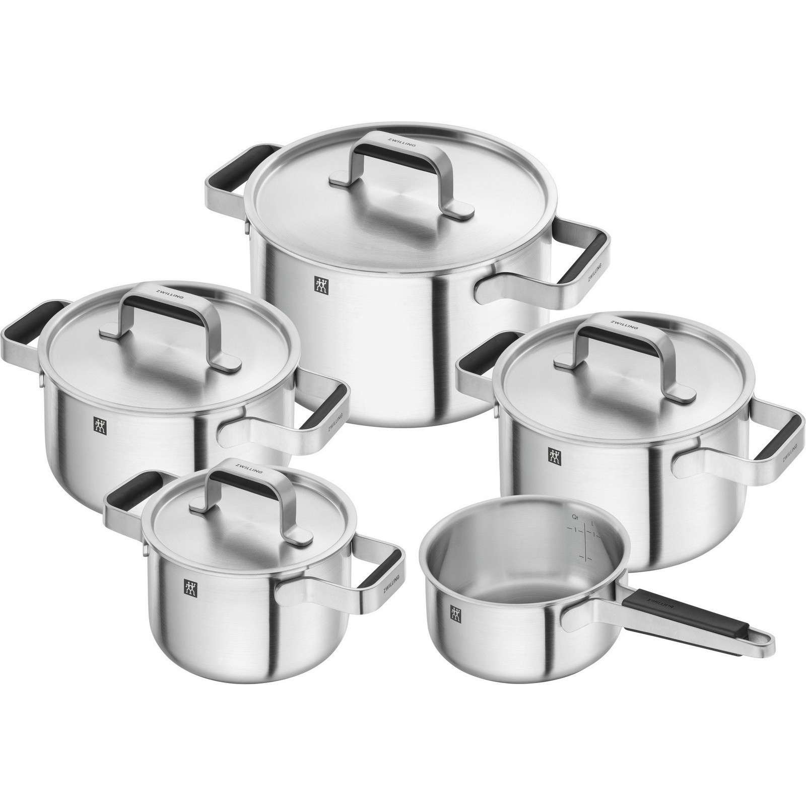 Kochtopfset Pure Silber  Silber  5-teilig  16 cm20 cm16 cm  rund  backofengeeignet hitzebeständige Griffe hitzebeständig