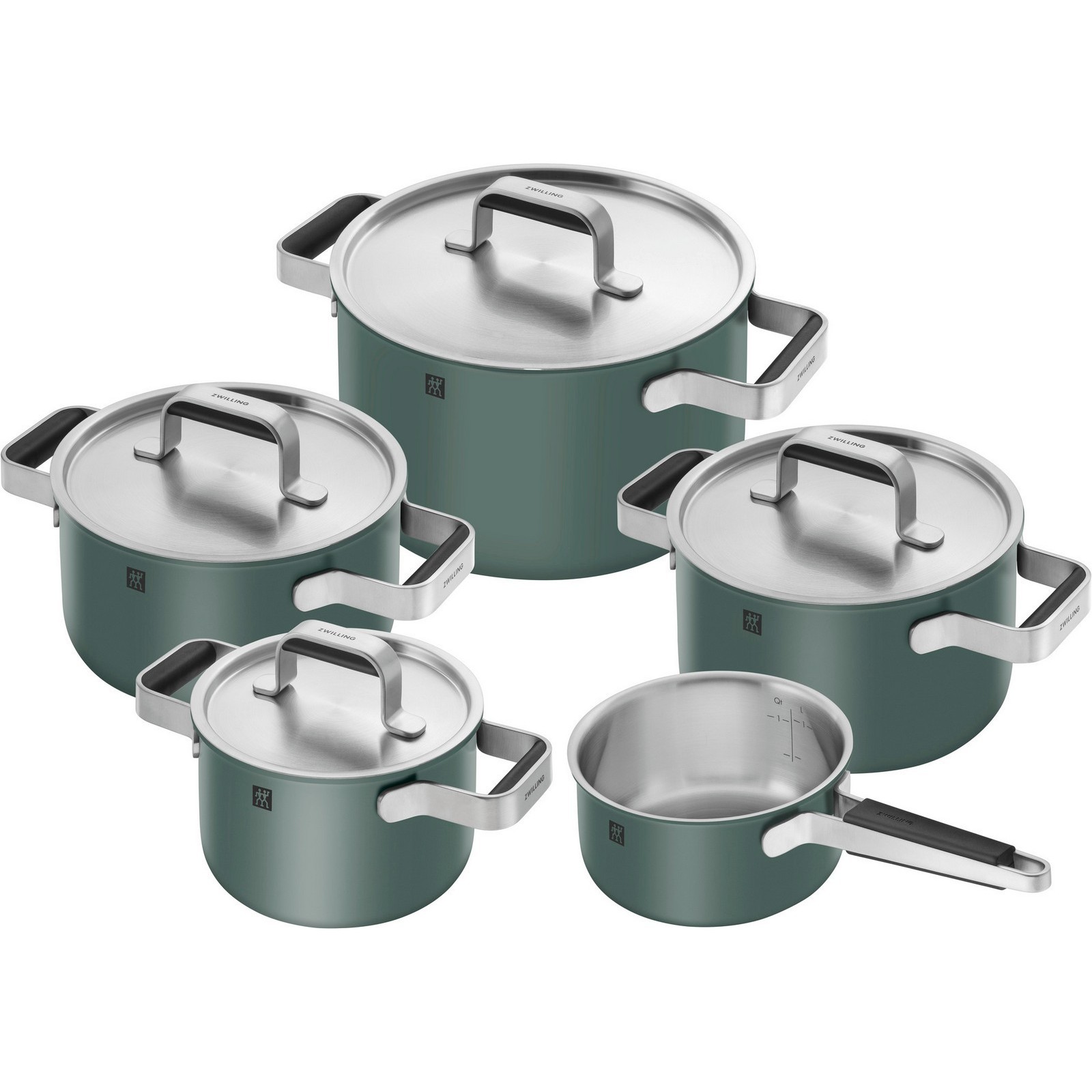 Kochtopfset Pure  Grün  Metall  5-teilig  16 cm20 cm16 cm  rund  backofengeeignet  Kochen Töpfe Topfsets