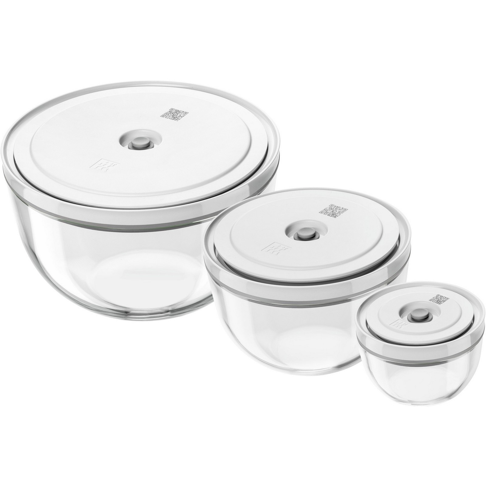 Aufbewahrungssystem ZWILLING Fresh & Save BOWLS weiß (transparent weiß) Glas Lebensmittelaufbewahrungsbehälter Vakuumschüssel Set S M L   6-tlg Glas