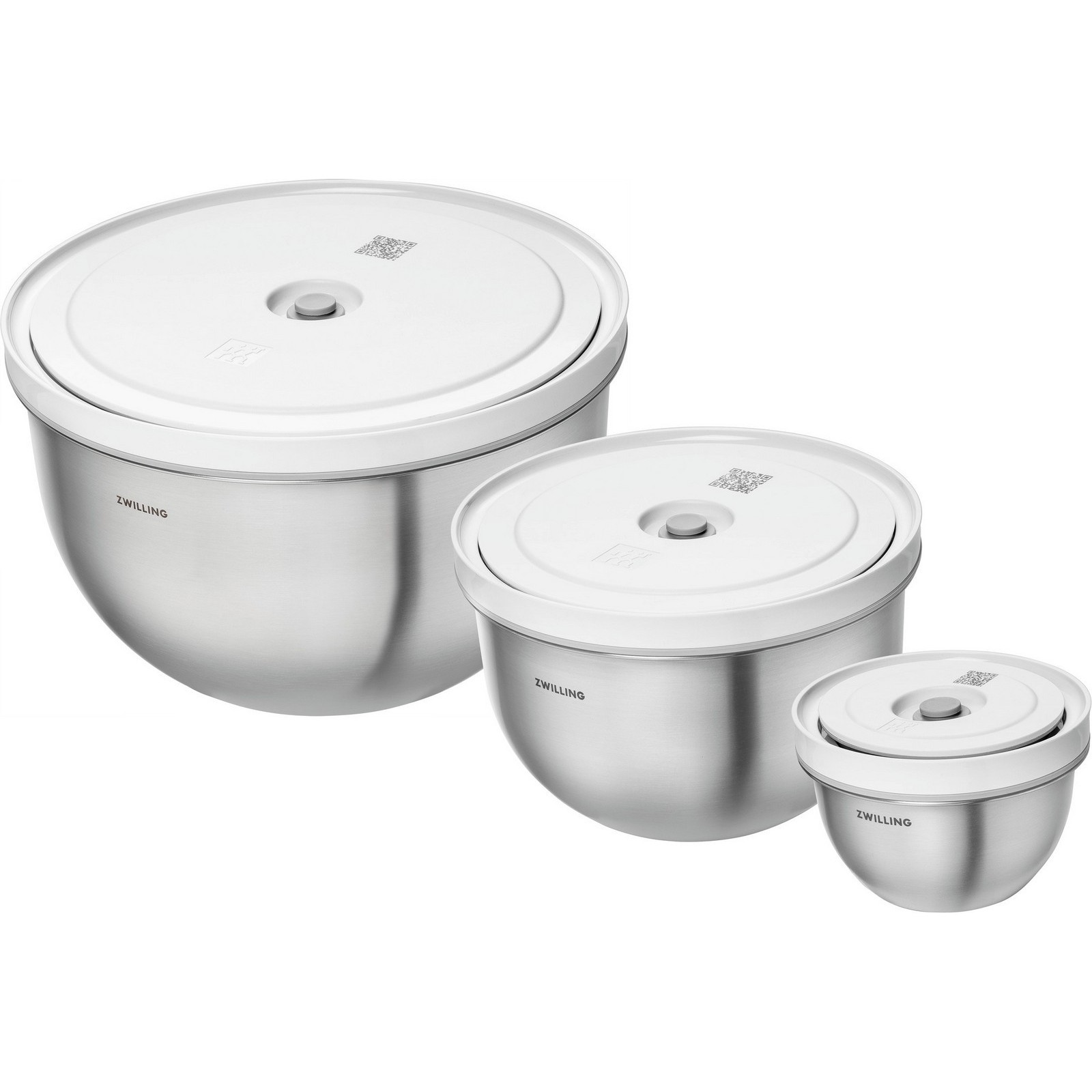Aufbewahrungssystem ZWILLING Fresh & Save BOWLS bunt (silberfarben weiß) Edelstahl Lebensmittelaufbewahrungsbehälter Vakuumschüssel Set S M L   6-tlg Edelstahl