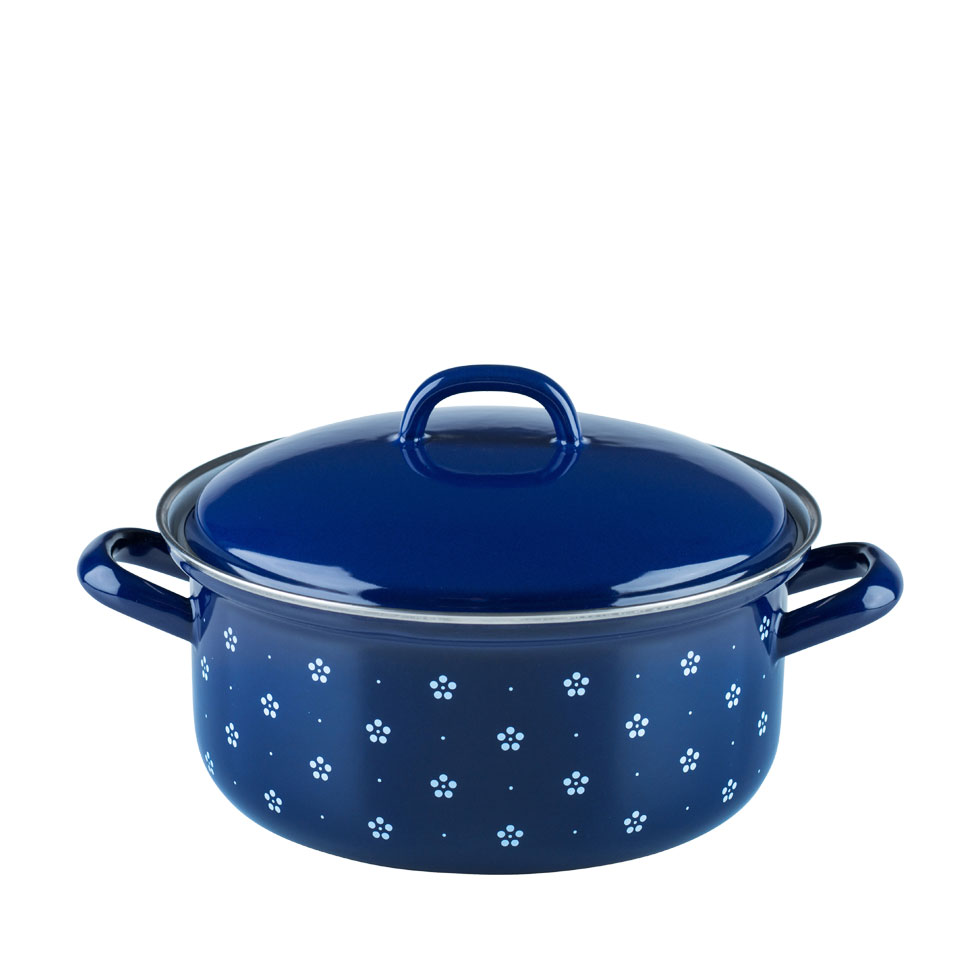 Riess-kelomat - Riess Kasserolle mit Deckel Ø20cm 2 Liter Emaille Country Dirndl Blümchenblau