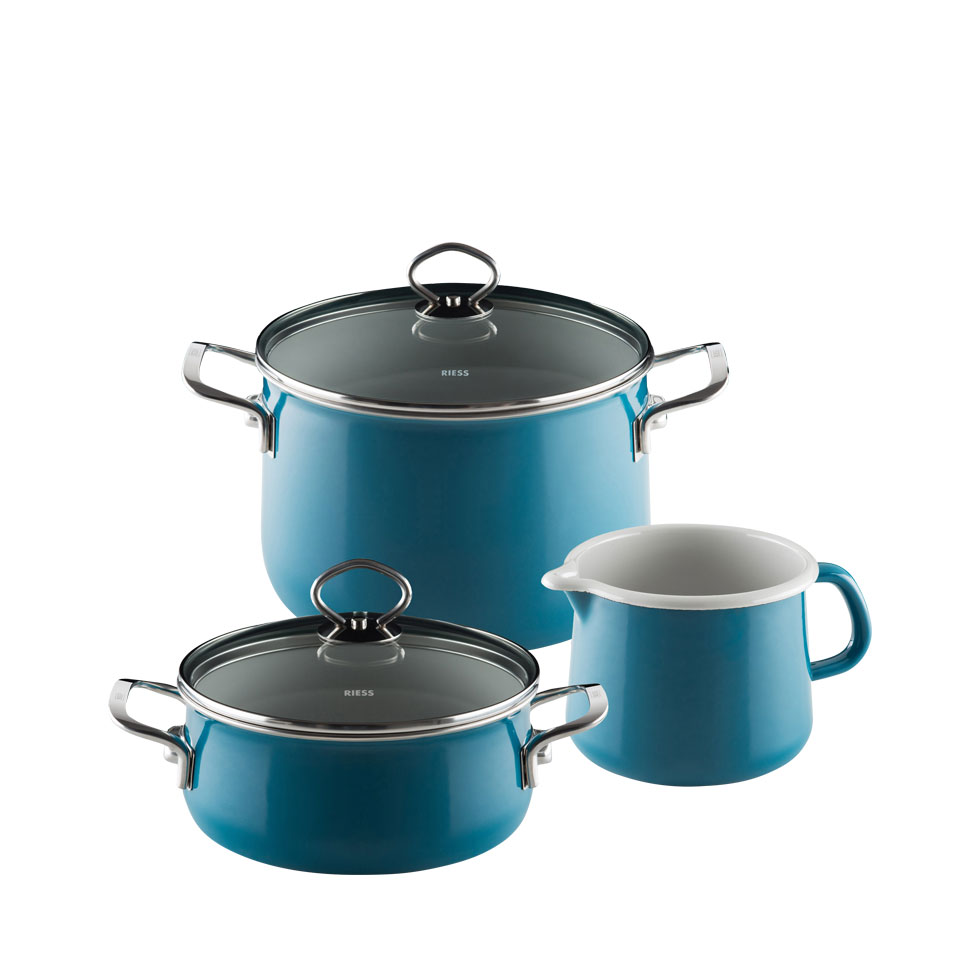Riess-kelomat - Riess Emaille Kochgeschirr Starterset Nouvelle Aquamarin 3 teilig