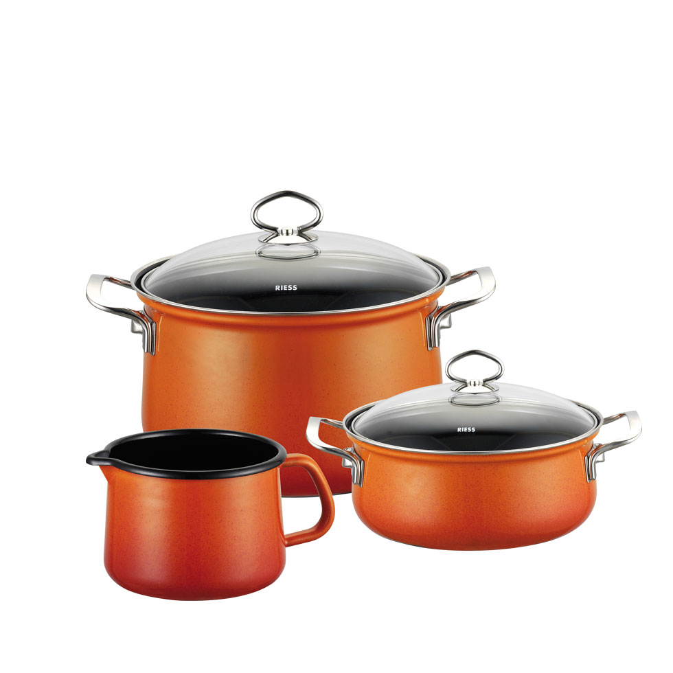 Riess-kelomat - Riess Nouvelle Starter Set 3 teilig mit Glasdeckel Emaille Corall