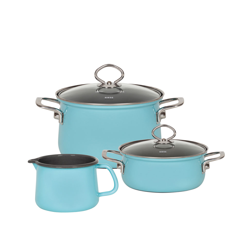 Riess-kelomat - Riess Starter- Geschirrset Nouvelle 3-teilig Emaille Kristallblau