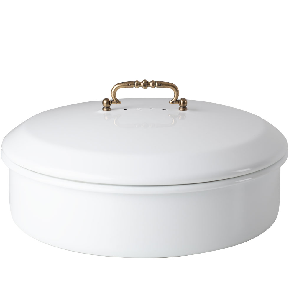 Riess-kelomat - Riess Brotdose mit Deckel Ø36cm Messinggriff Emaille Classic Weiss
