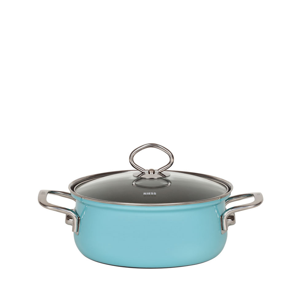 Riess-kelomat - Riess Nouvelle Kasserolle mit Glasdeckel Kristallblau Ø16 cm 1 Liter Emaille