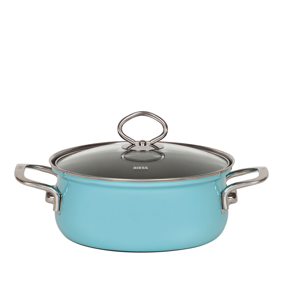 Riess-kelomat - Riess Kasserolle mit Glasdeckel Ø20cm 2 Liter Nouvelle Kristallblau Emaille