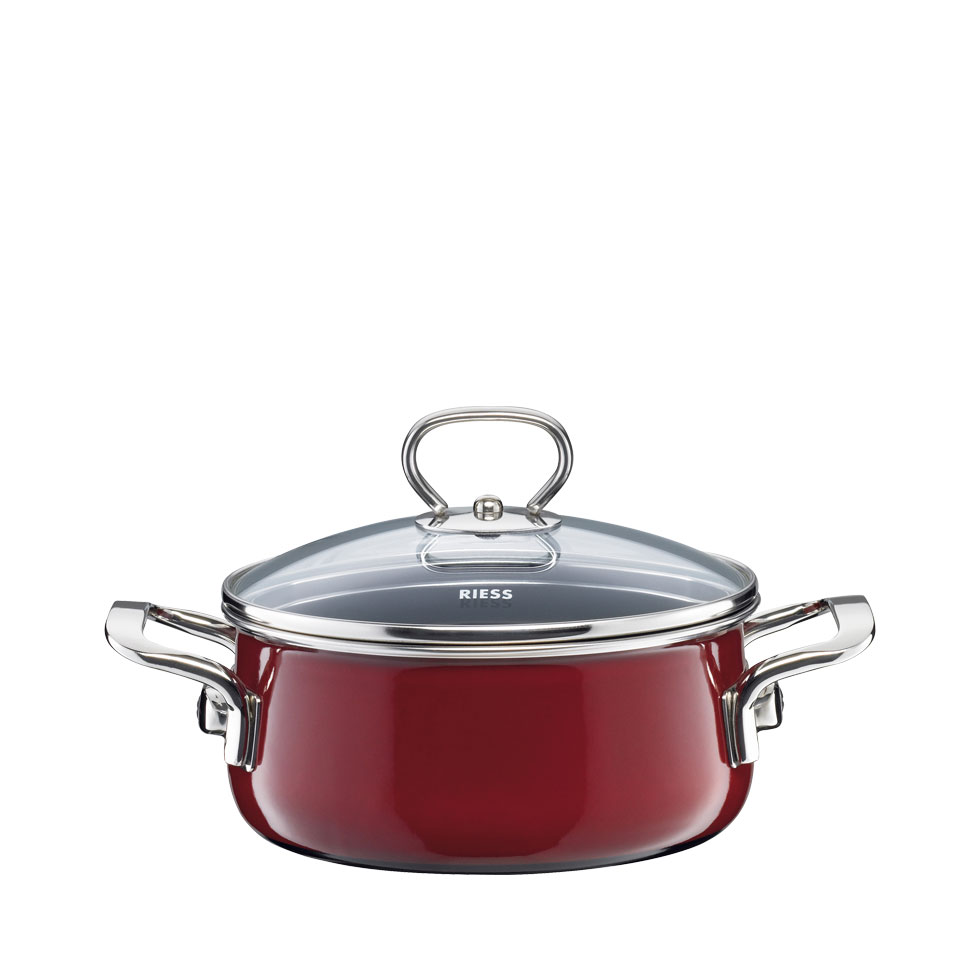 Riess-kelomat - Riess Kasserolle mit Glasdeckel Ø16cm 10L Emaille Nouvelle Rosso extrastark